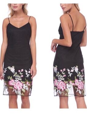 ABS Collection Floral Embroidered Chic Black Dress. 2. NWT.